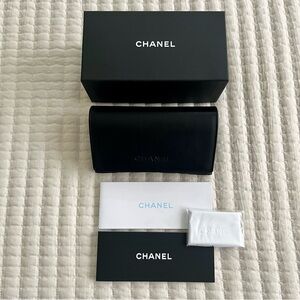 Chanel black sunglass case in calf skin leather